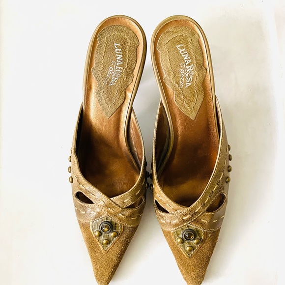 PAZZO Shoes - Luna Rosa Pazzo Jagged Western Leather Pointed Toe Kitten Heels Size 7